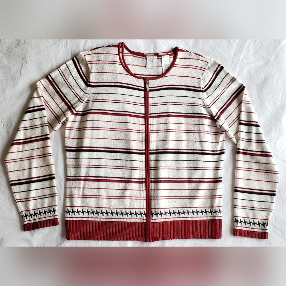 Emma James Red and White Striped 2 Pc Zip Sweater Set Women's Size M